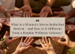 photo of a hands in a circle with a stone in each palm with the title "What Is a Women’s Stress Reduction Retreat - and How Is It Different from a Regular Wellness Getaway?"